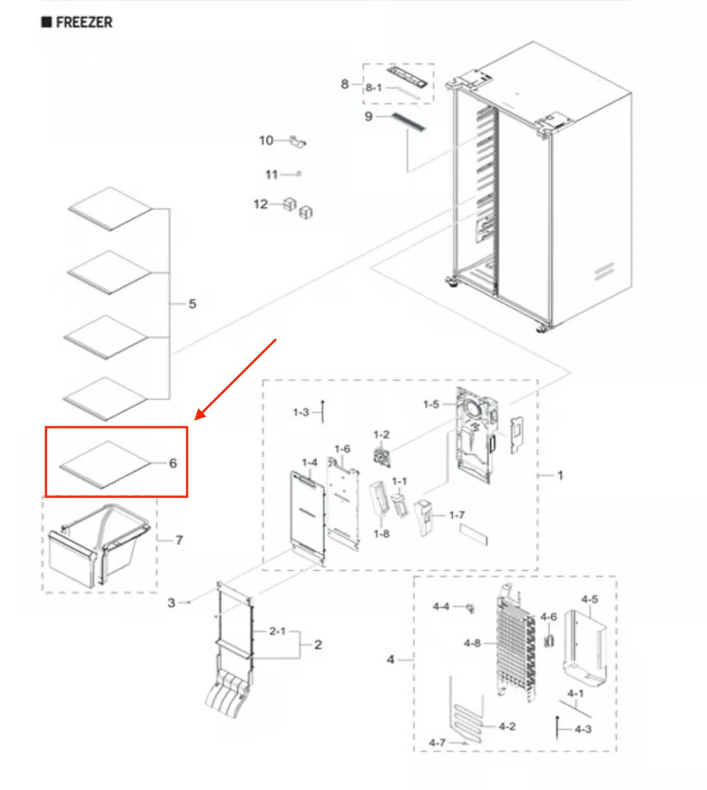 Samsung Refrigerator Freezer Shelf, Lower DA97-20646A
