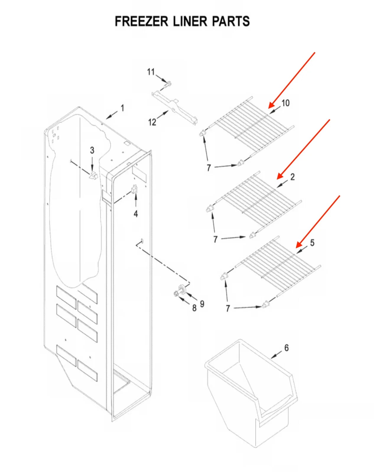 Whirlpool Refrigerator Freezer Shelf (Set of 3) W10318961, W10318948, W10318947