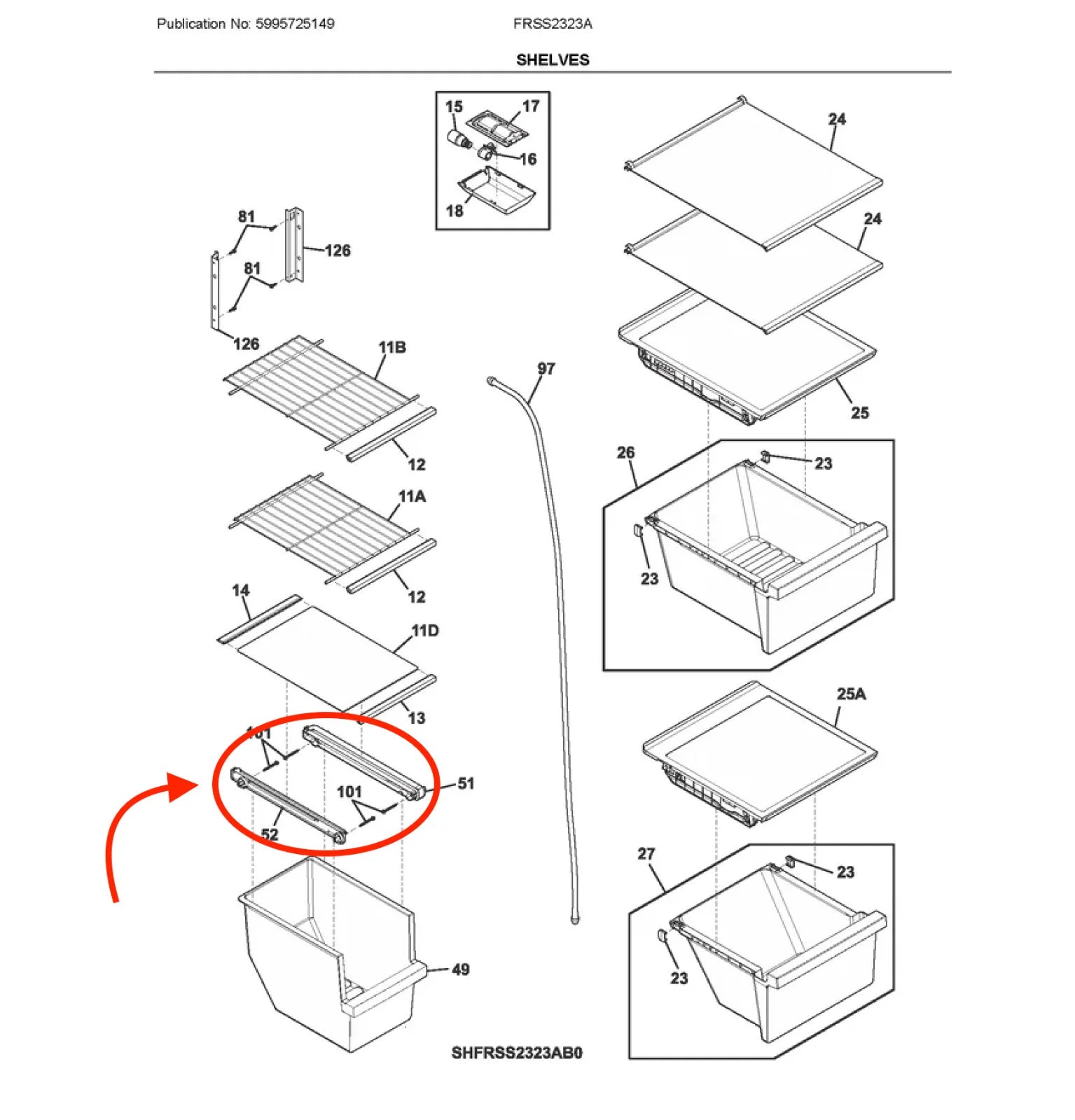 Frigidaire Refrigerator Freezer Basket Support Rail 240343002, 240343102