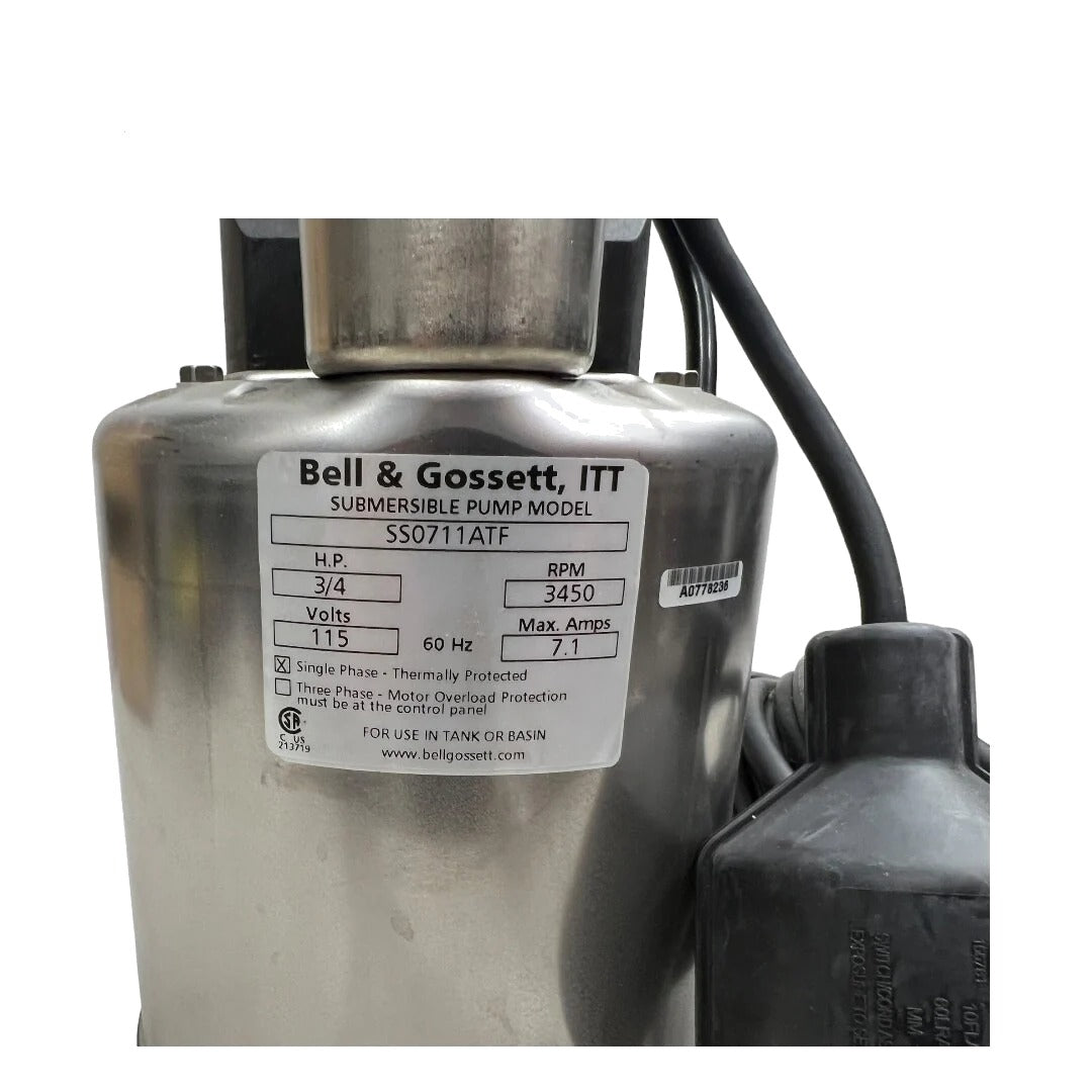 Bell & Gossett SS0711ATF Stainless Steel Submersible Sump Pump, 3/4 HP