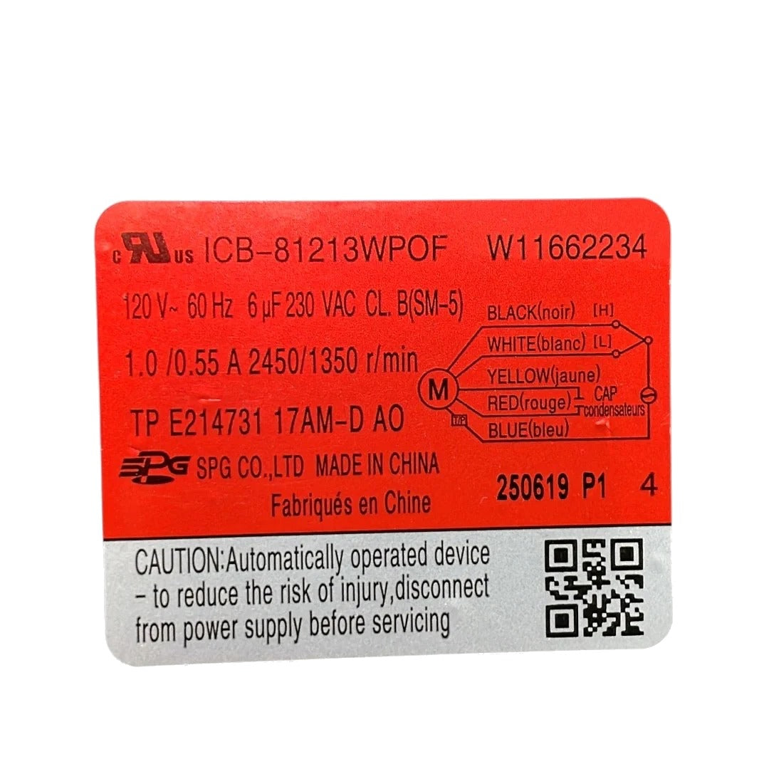 Whirlpool Microwave Fan Motor W11662234, W11746340