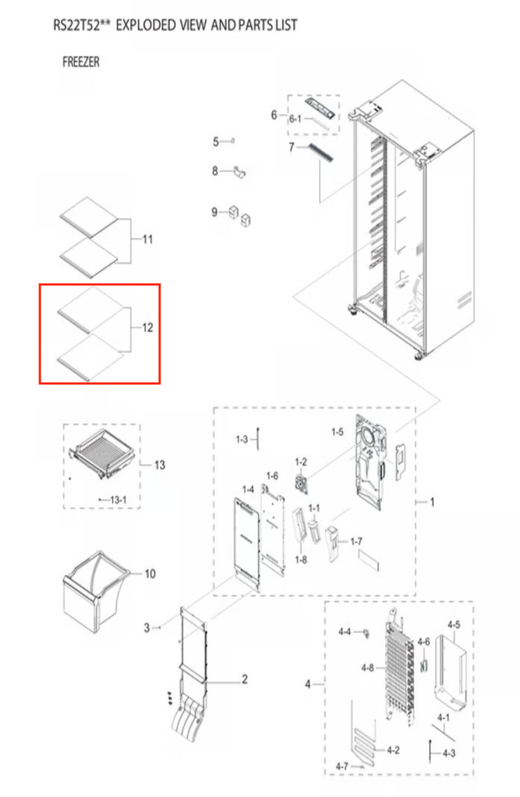 Samsung Refrigerator Freezer Glass Shelf, Lower DA97-16364A